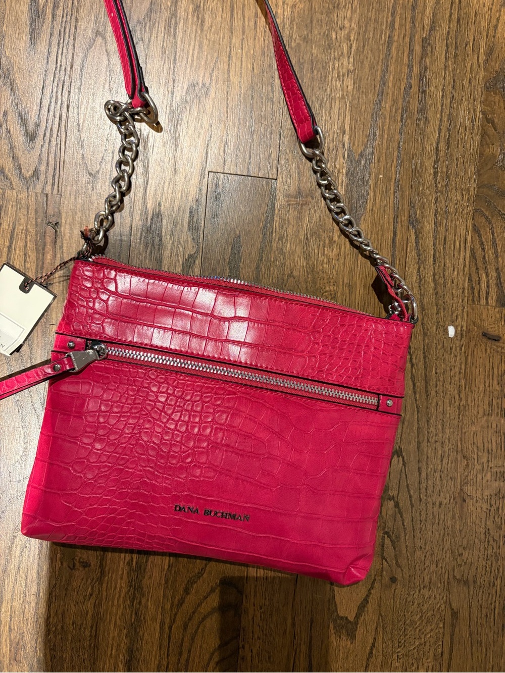 Dana Buchman Hot Pink Crossbody with Chain and Adjustable Strap